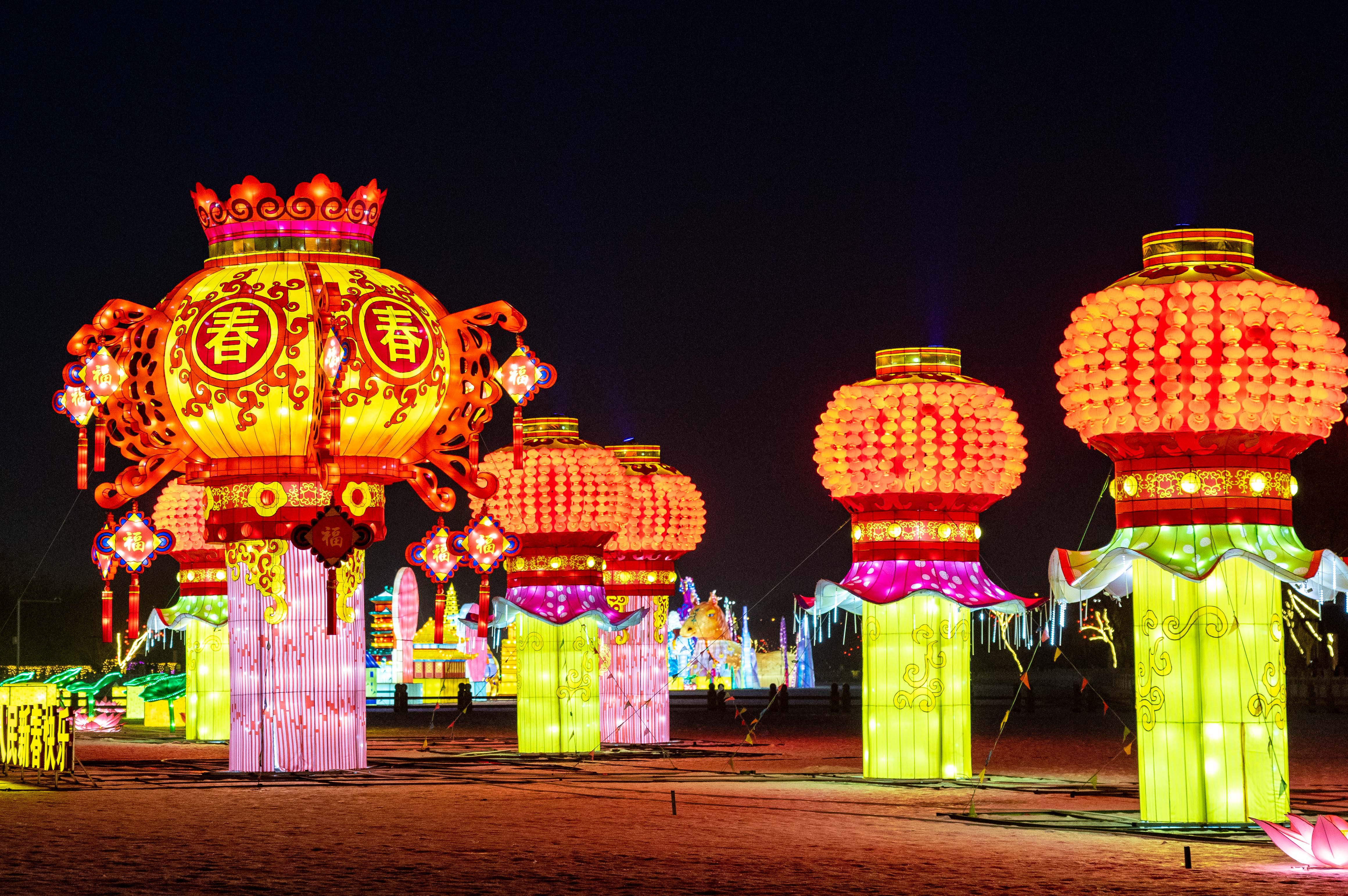 Lanterns are lit up at a Spring Festival lantern show in Hohhot, capital of the Inner Mongolia Autonomous Region on January 18, 2024. /IC