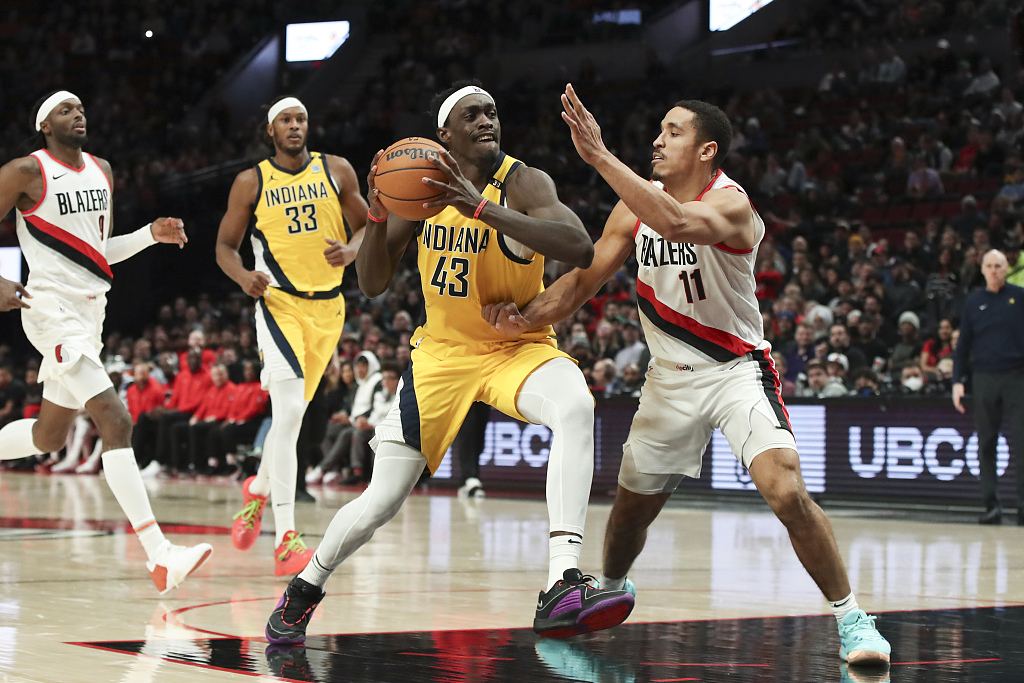 Pascal Siakam (#43) of the Indiana Pacers drives toward the rim in the game against the Portland Trail Blazers at Moda Center in Portland, Oregon, January 19, 2024. /CFP