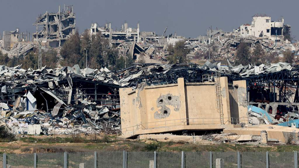 A picture taken from the position of southern Israel along the border with the Gaza Strip on January 19, 2024, shows damaged or levelled buildings in the Gaza Strip. /CFP