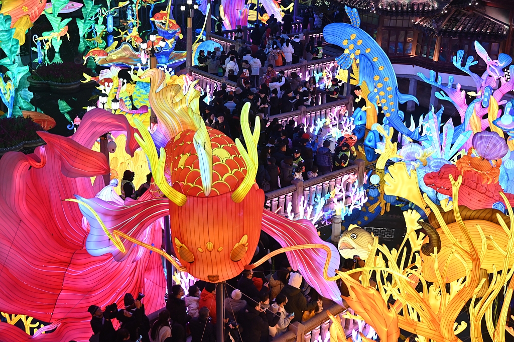 Colorful lanterns adorn the Yuyuan Garden in Shanghai as part of an annual lantern show on January 21, 2024. /CFP