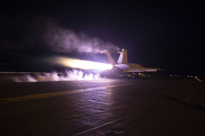 This image provided by the U.S. Navy shows an aircraft launching from USS Dwight D. Eisenhower (CVN 69) during flight operations in the Red Sea, January 22, 2024. /CFP 