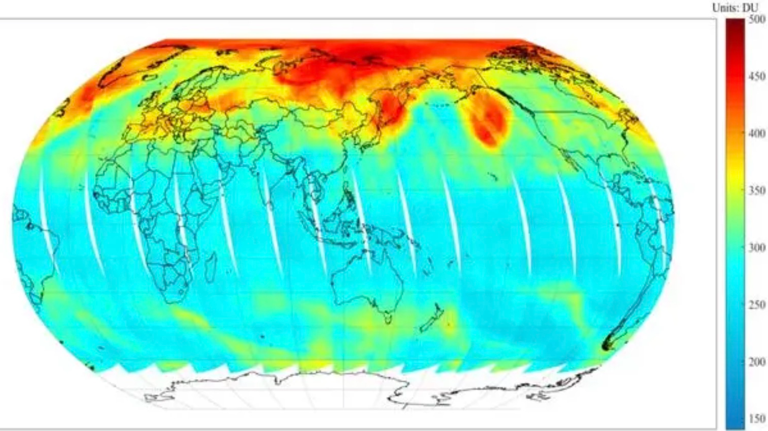 A global ozone column concentration monitoring map created with data from Gaofen-5 01A, May 21, 2023. /CNSA