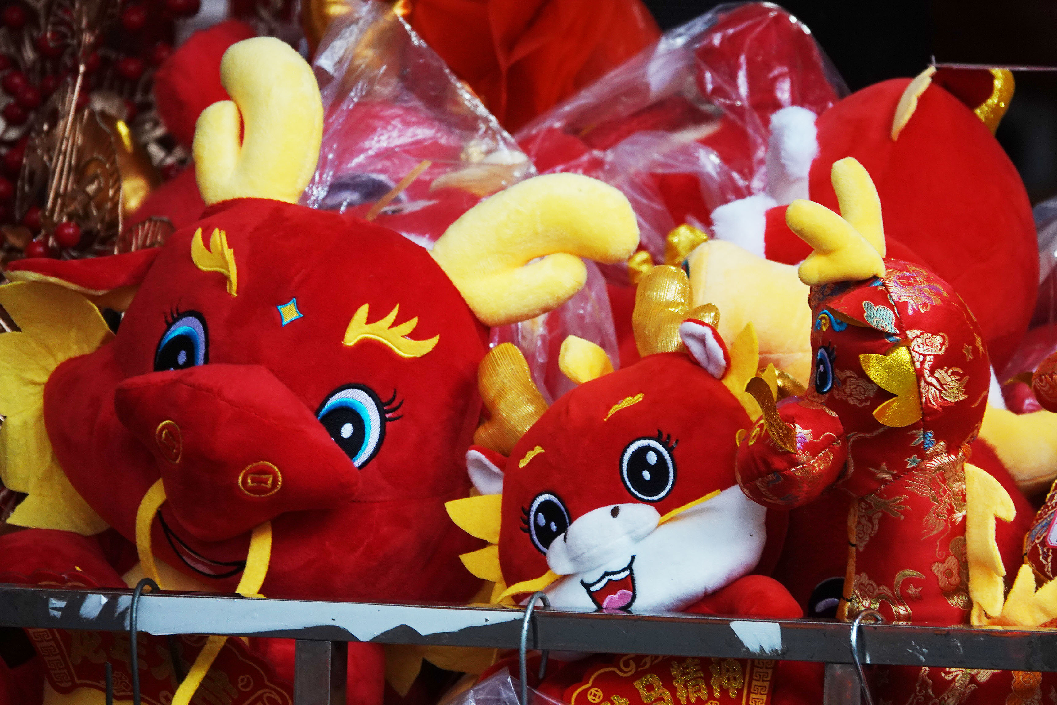 Plush toys at the Shanghai Road New Year Goods Market in Nanning City, south China's Guangxi Zhuang Autonomous Region, January 11, 2024. /CFP