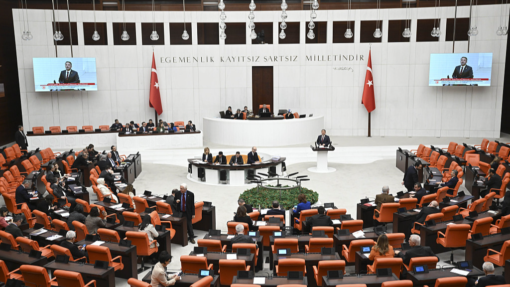 A general view of the General Assembly of the Turkish Grand National Assembly during the debate on the bill on the approval of the Ratification of the Protocol on Sweden's Accession to the North Atlantic Treaty Organization in Ankara, Türkiye, January 23, 2024. /CFP