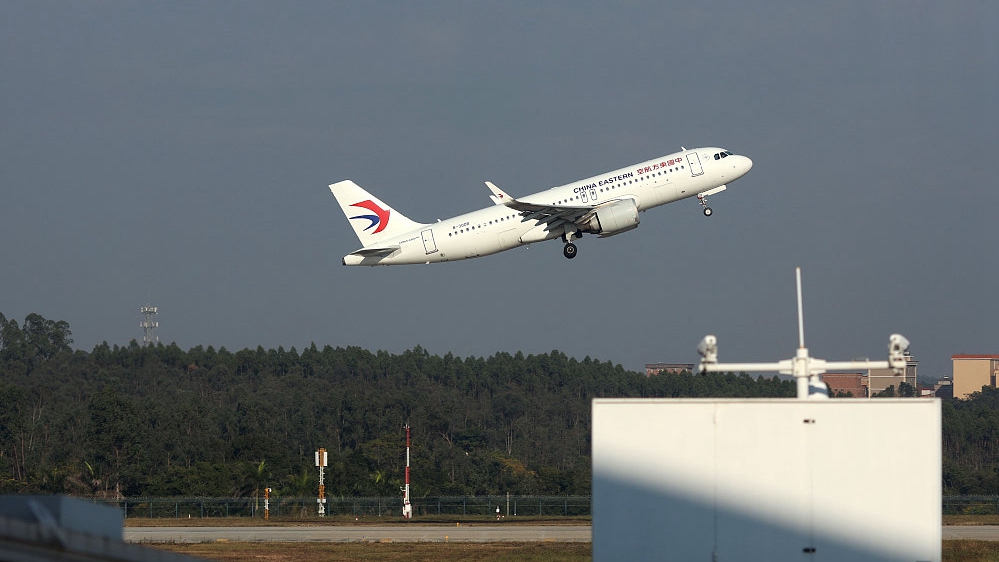 An Airbus aircraft takes off from Zhanjiang Wuchuan Airport, south China's Guangdong Province. /CFP