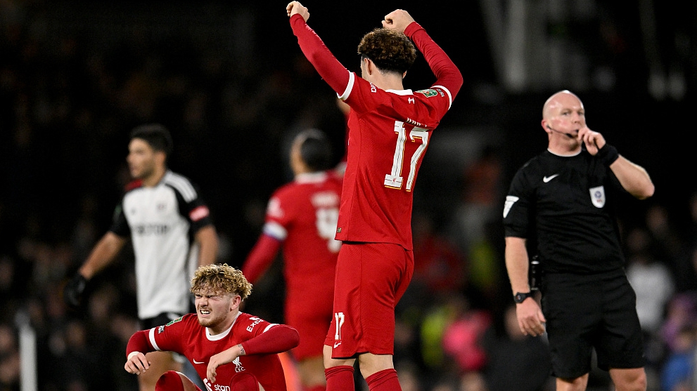 Liverpool players react after their clash with Fulham at Craven Cottage in London, England, January 24, 2024. /CFP
