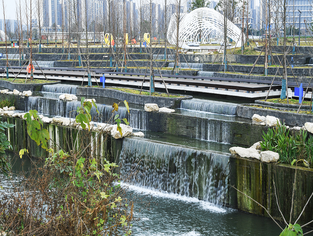 A view of Qilong Reclaimed Water Wetland Park in Chengdu, Sichuan Province on January 22, 2024. /CFP