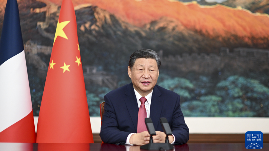 Chinese President Xi Jinping delivers a video speech to a reception celebrating the 60th anniversary of the establishment of diplomatic ties between China and France in Beijing, China, January 25, 2024. /Xinhua