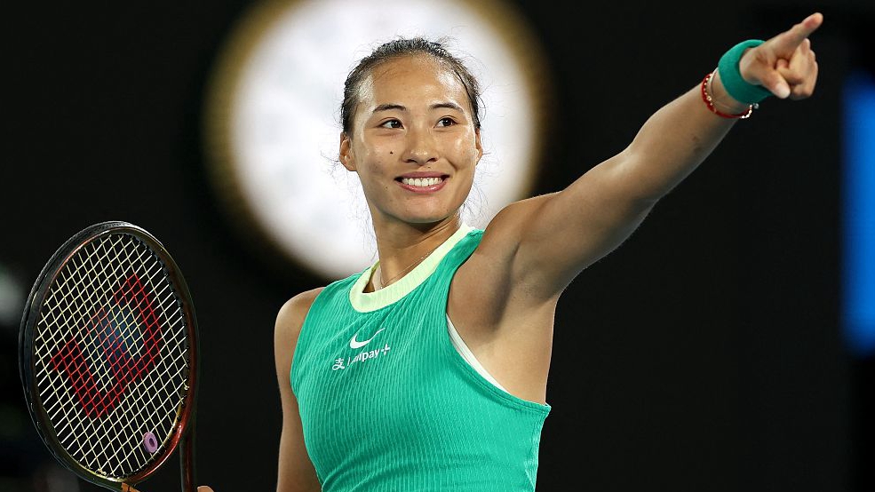 China's Zheng Qinwen reacts after the women's singles quarterfinals at the Australian Open at Melbourne Park in Melbourne, Australia, January 24, 2024. /CFP