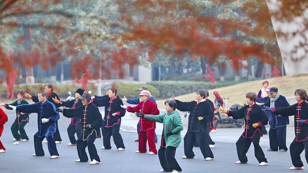 The elderly do morning exercises at a park in Nanhu District, Jiaxing, east China's Zhejiang Province. /CFP