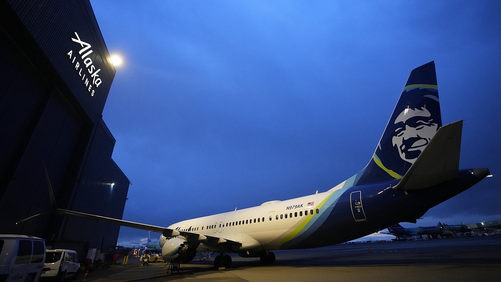 An Alaska Airlines Boeing 737 Max 9 aircraft with a door plug awaits inspection outside the airline's hangar at Seattle-Tacoma International Airport, January 10, 2024. /CFP