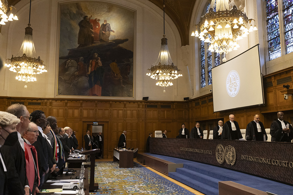 Judges take their seats prior to today's hearings of Israel's point of view as South Africa has requested the International Court of Justice to indicate measures concerning alleged violations of human rights by Israel in the Gaza Strip, Hague, Netherlands, January 12, 2024. /CFP