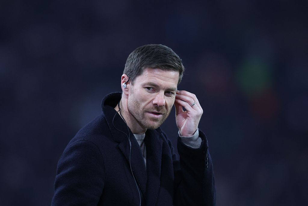 Xabi Alonso, manager of Bayer Leverkusen, looks on during the Bundesliga game against RB Leipzig at Red Bull Arena in Leipzig, Germany, January 20, 2024. /CFP