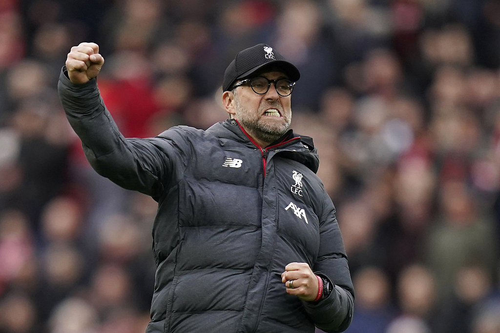Jurgen Klopp, manager of Liverpool, gestures during the Premier League game against Bournemouth at Anfield in Liverpool, England, March 7, 2020. /CFP