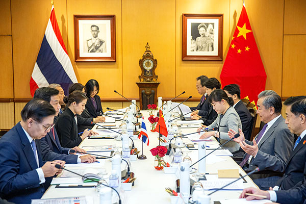 Chinese Foreign Minister Wang Yi and Parnpree Bahiddha-Nukara, Thai deputy prime minister and minister of foreign affairs hold annual consultations in Bangkok, Thailand, January 28, 2024. /Chinese Foreign Ministry