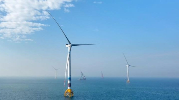 Wind turbines stand on the sea area off Fangchenggang City, south China's Guangxi Zhuang Autonomous Region. /China Media Group