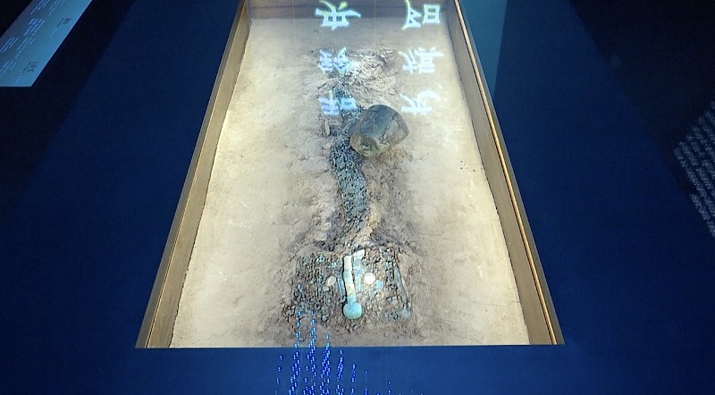The loong-shaped artifact unearthed from the Erlitou archaeological site is seen on display at the Chinese Archaeological Museum in Beijing, September 15, 2023. /CFP