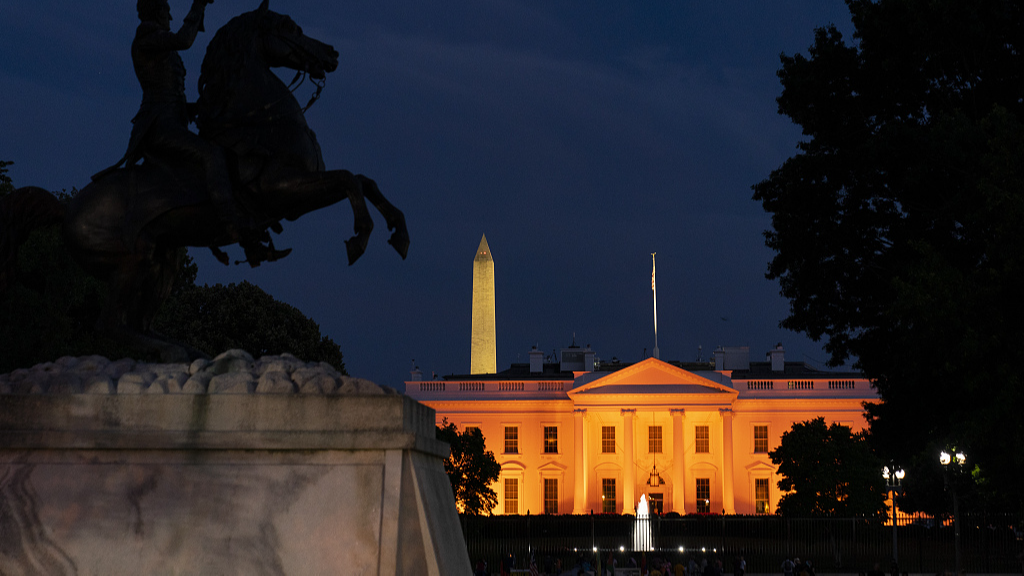 The White House is illuminated with orange lights in Washington, D.C., June 3, 2022. /CFP