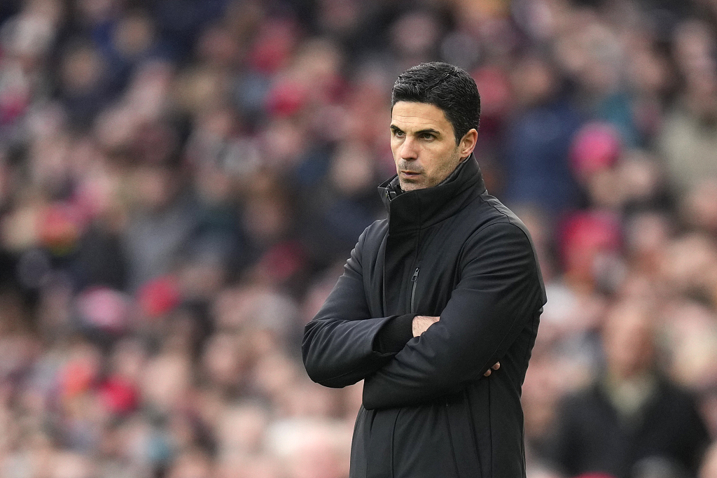 Mikel Arteta, manager of Arsenal, looks on during the Premier League game against Crystal Palace at the Emirates Stadium in London, England, January 20, 2024. /CFP