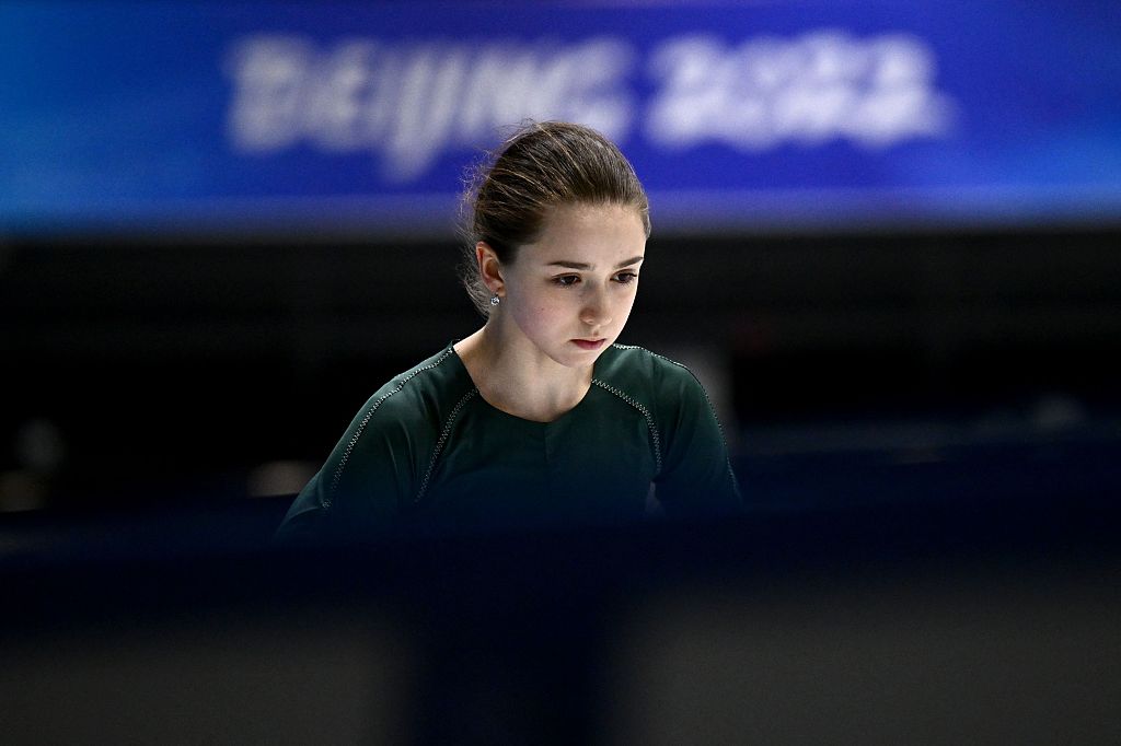 Kamila Valieva attends a training session prior to the Figure Skating Event at the Beijing 2022 Olympic Games at Capital Indoor Stadium in Beijing, China, February 11, 2022. /CFP