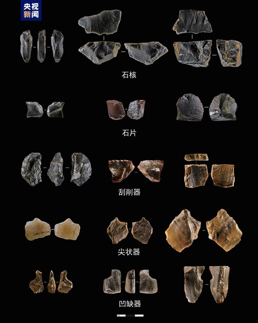 Relics unearthed at the Mengxi River Paleolithic site in Ziyang City, Sichuan Province. /CMG