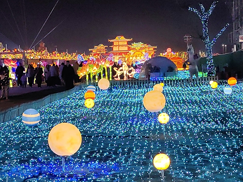 A range of colorful lanterns and installations light up Yangliuqing Ancient Town in Tianjin, January 28, 2024. /CFP