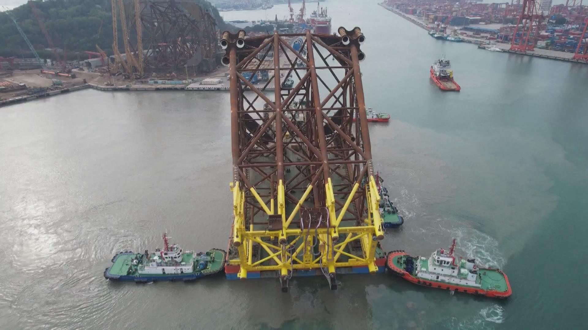 An aerial shot of the Deep Sea No.1 Phase II Project jacket, Shenzhen City, south China