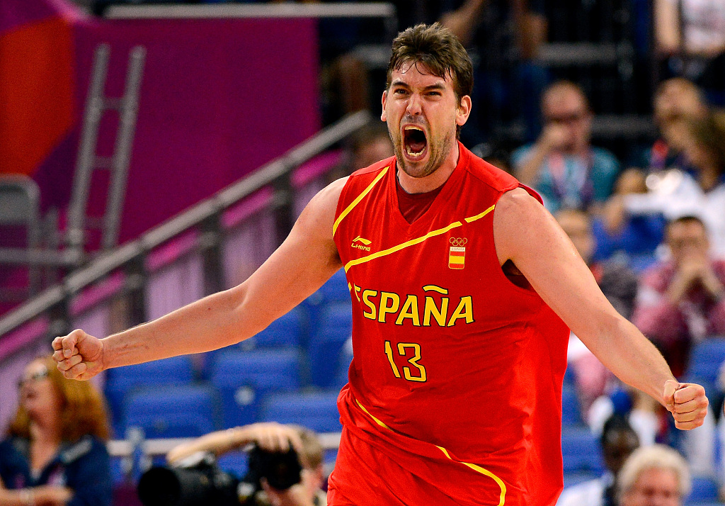 Marc Gasol of Spain reacts late in the fourth quarter against France during the men's basketball game on Day 12 of the London Olympic Games in London, England, August 8, 2012. /CFP