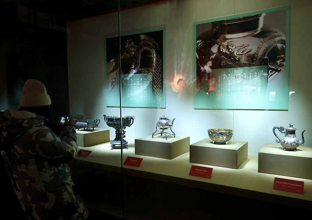 Photo taken on February 1, 2024 shows the dragon themed culture relics on display at the special exhibition in the Summer Palace, Beijing. /CFP