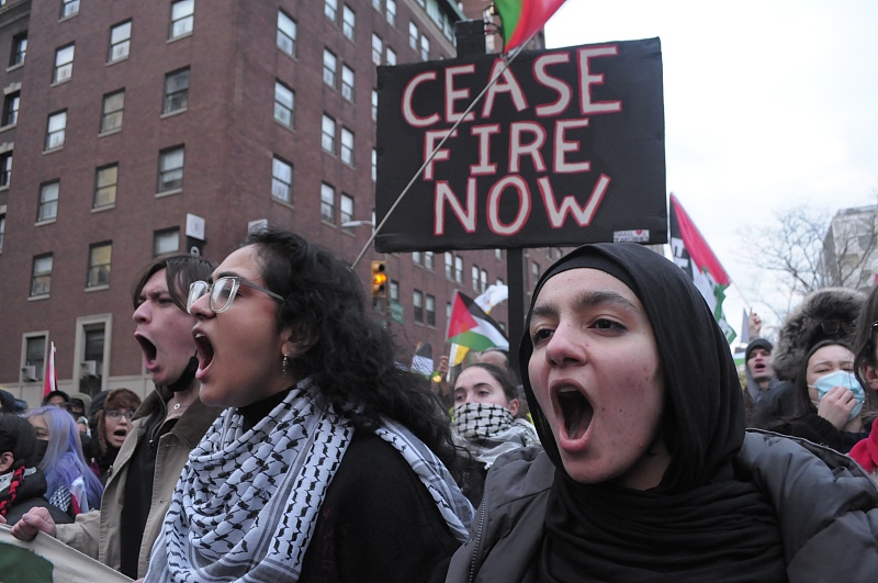 Demonstrators supporting Palestine marched to demand a permanent ceasefire in the war between Israel and Hamas, near Columbia University in Manhattan, New York City, U.S., February 2, 2024. /CFP