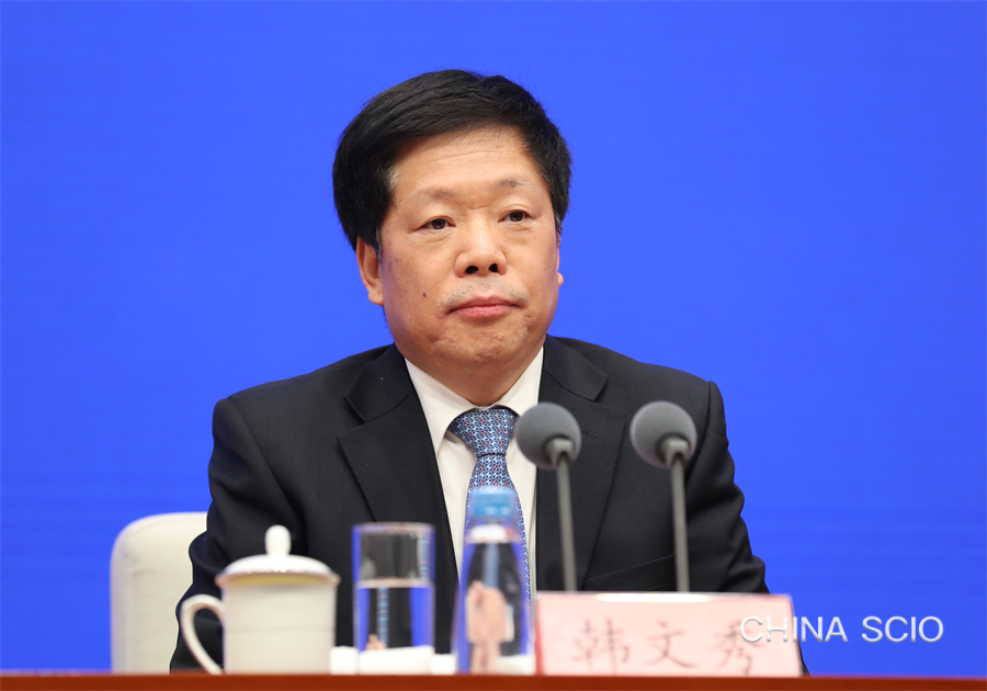 Han Wenxiu, executive deputy director of the Office of the Central Financial and Economic Affairs Commission and director of the Office of the Central Rural Work Leading Group, attends a press conference in Beijing, February 4, 2024. /Chinese State Council Information Office