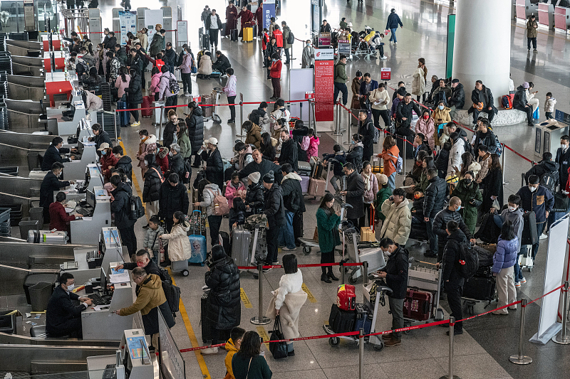 Travelers at the Beijing Capital International Airport in Beijing, China, February 1, 2024. /CFP
