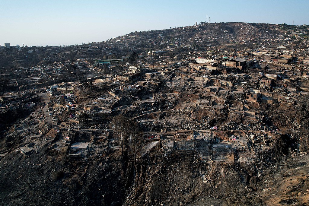 The houses destroyed by forest fires, Viña del Mar, Chile, February 5, 2024. /CFP