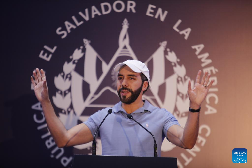 Nayib Bukele speaks at a press conference during the presidential election in San Salvador, El Salvador, Febuary 4, 2024. /Xinhua