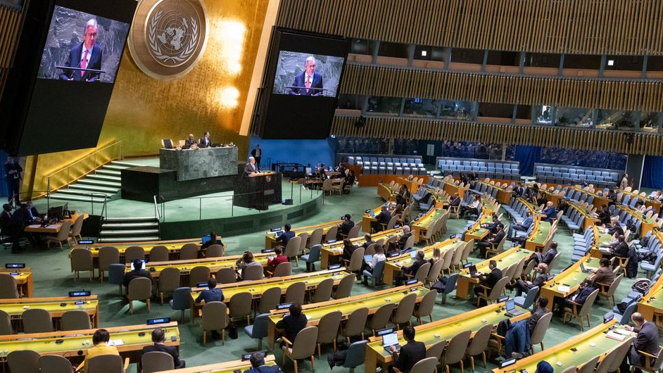 UN Secretary-General Antonio Guterres briefs the General Assembly on the work of the organization and his priorities for 2024, February 7, 2024. /United Nations
