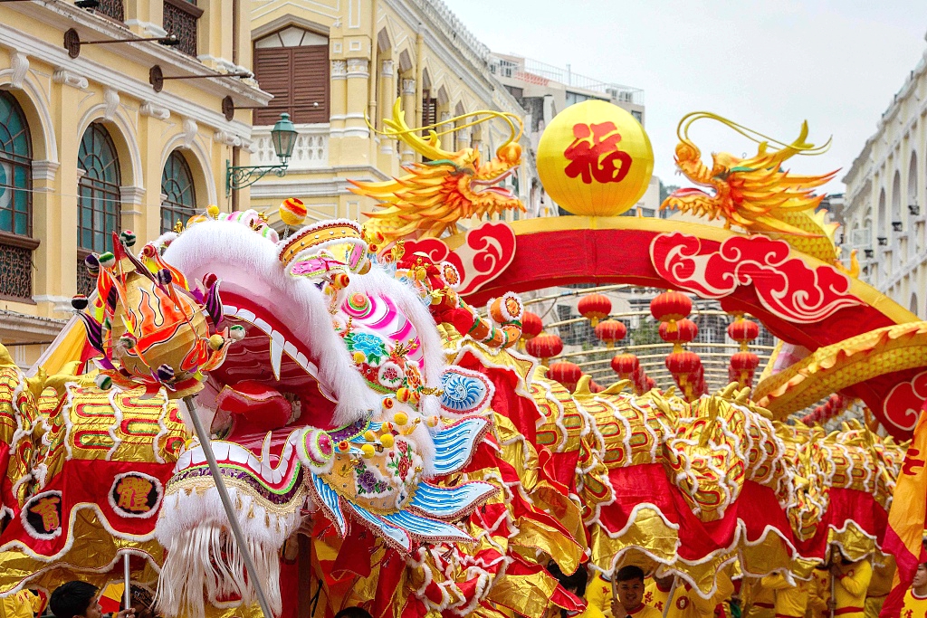 A community roadshow is held at the Senado Square in Macao on February 10, 2024, the first day of the Chinese New Year. /CFP
