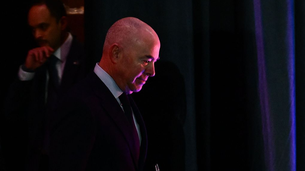 U.S. Homeland Security Secretary Alejandro Mayorkas arrives for a news conference about security in Las Vegas, Nevada, U.S., February 7, 2024. /CFP