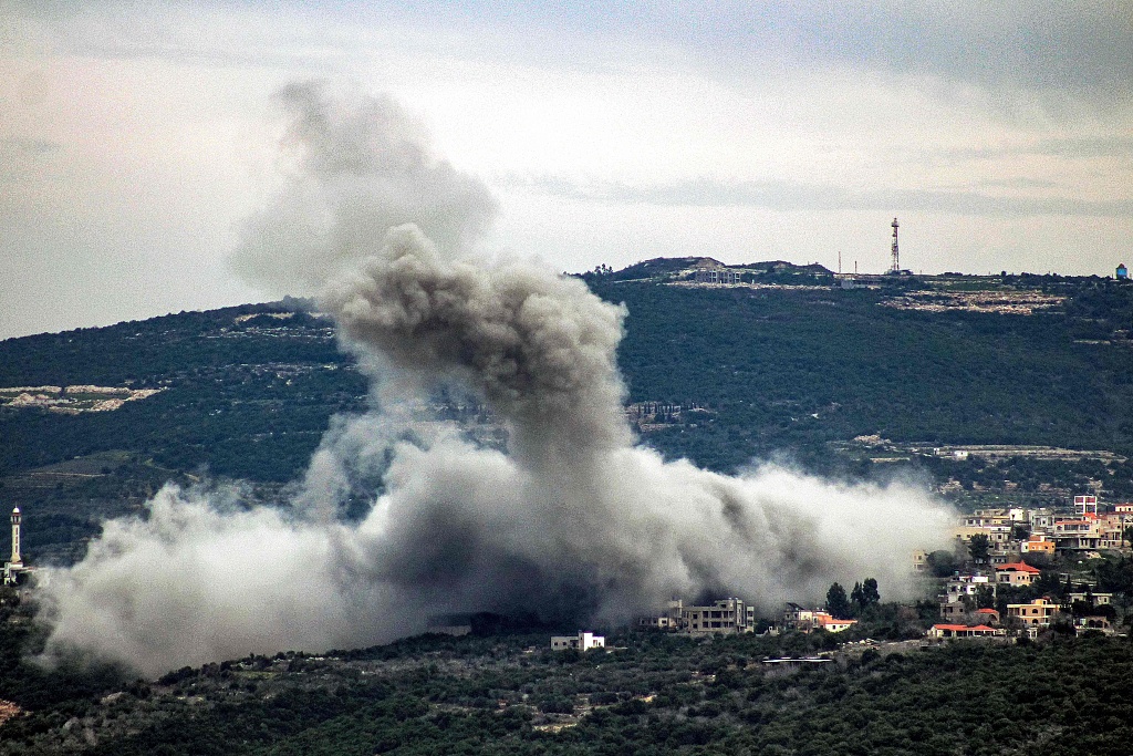 Smoke billows following an Israeli bombardment in the village of Shihin in southern Lebanon near the border with Israel, February 13, 2024. /CFP