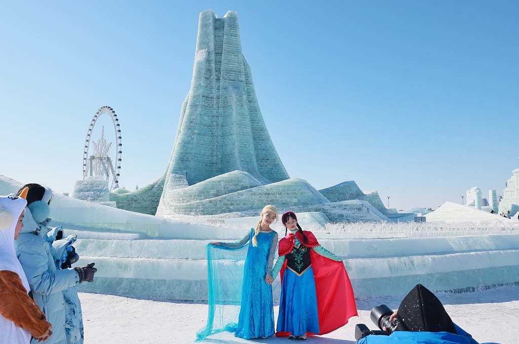 Young visitors dressed up as Elsa and Anna from the Disney movie 