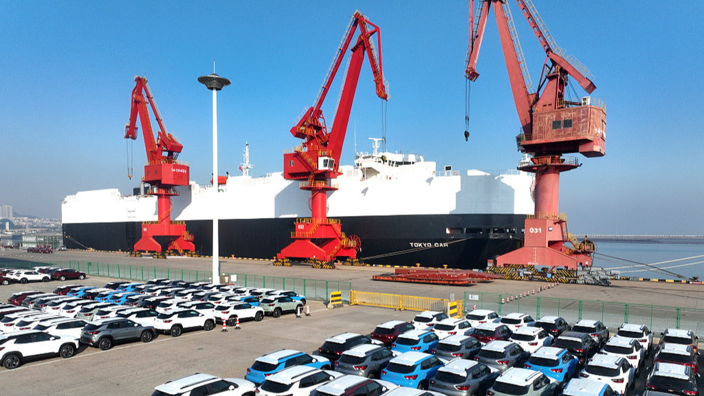 Cars waiting for export at the Port of Lianyungang, Jiangsu Province, December 24, 2023. /CFP