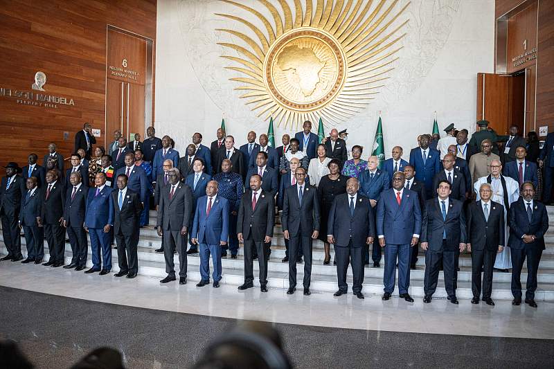 African Heads of State pose for a group photograph before the opening ceremony of the 37th Ordinary Session of the Assembly of the African Union (AU) at the AU headquarters in Addis Ababa, February 17, 2024. /CFP