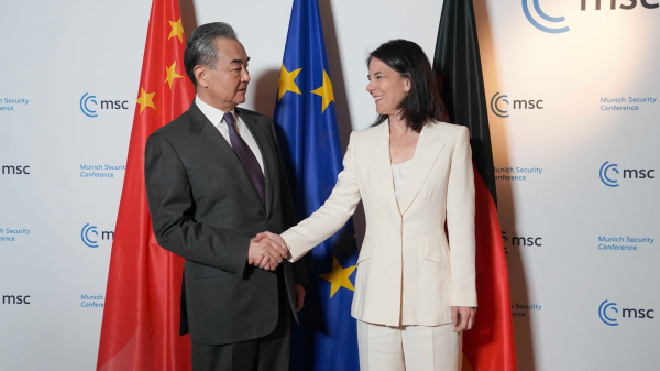 Chinese Foreign Minister Wang Yi (L), also a member of the Political Bureau of the CPC Central Committee, meets with German Foreign Minister Annalena Baerbock on the sidelines of the Munich Security Conference in Munich, Germany, February 17, 2024. /Chinese Foreign Ministry