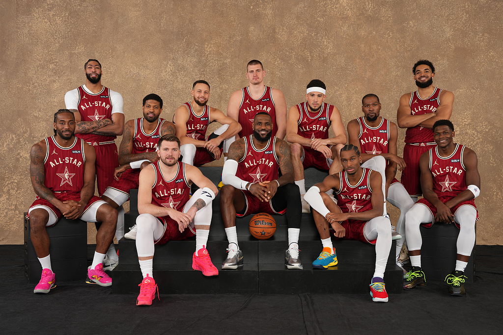 Players of the Western Conference Team pose for a photo ahead of the NBA All-Star Game against the Eastern Conference Team at Gainbridge Fieldhouse in Indianapolis, Indiana, February 18, 2024. /CFP