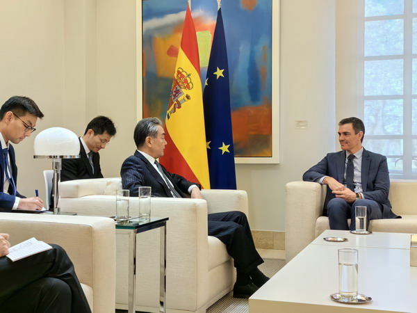 Spanish Prime Minister Pedro Sanchez holds talks with Chinese Foreign Minister Wang Yi in Madrid, Spain, February 19, 2024. /Chinese Foreign Ministry