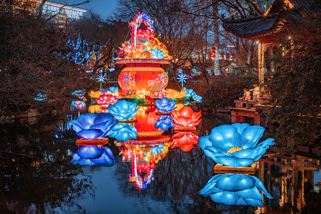 A photo taken on February 19, 2024, shows the lantern installations set up in Baotu Spring Park in Jinan, east China's Shandong Province, China. /CFP