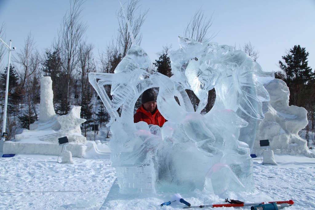 A photo shows an ice sculpture in Changchun, northeast China's Jilin Province, February 20, 2024. /IC