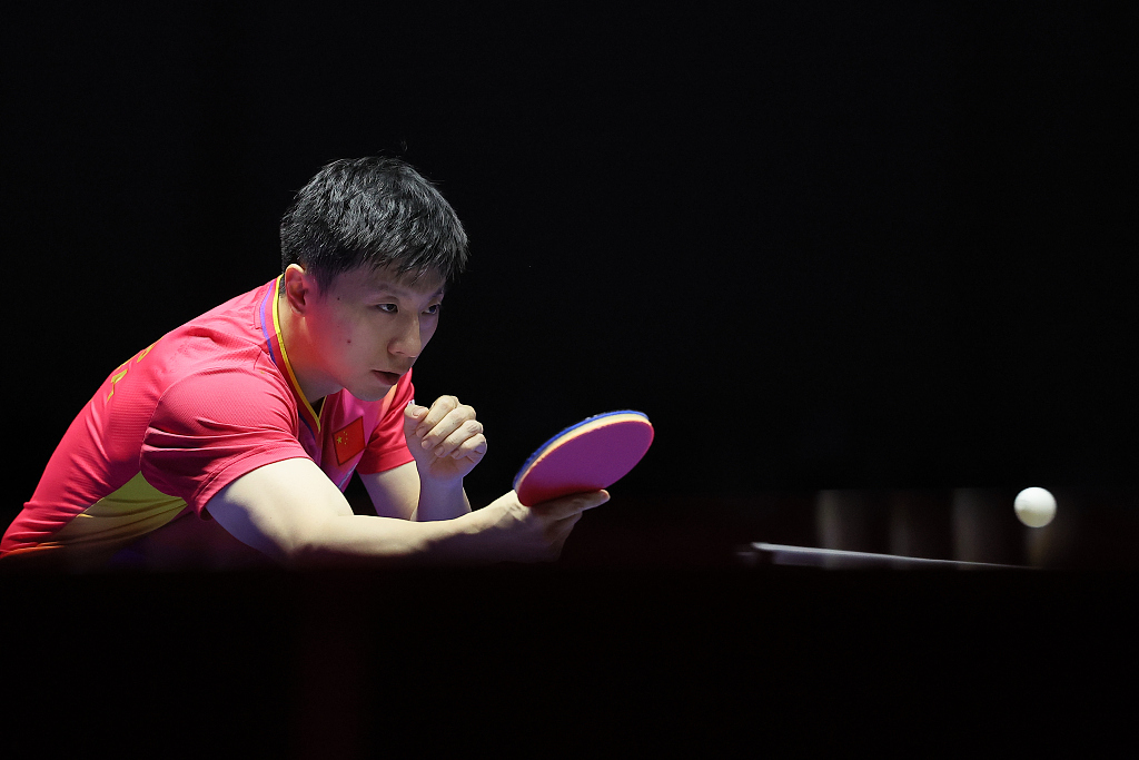 Ma Long of China in action during his match with Darius Movileanu of Romania (not pictured) at the ITTF Team Table Tennis Championships Finals in Busan, South Korea, February 21, 2024. /CFP