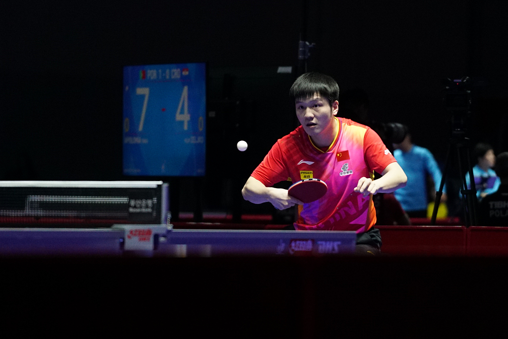 Fan Zhendong of China competes in the ITTF Team Table Tennis Championships Finals in Busan, South Korea, February 21, 2024. /CFP