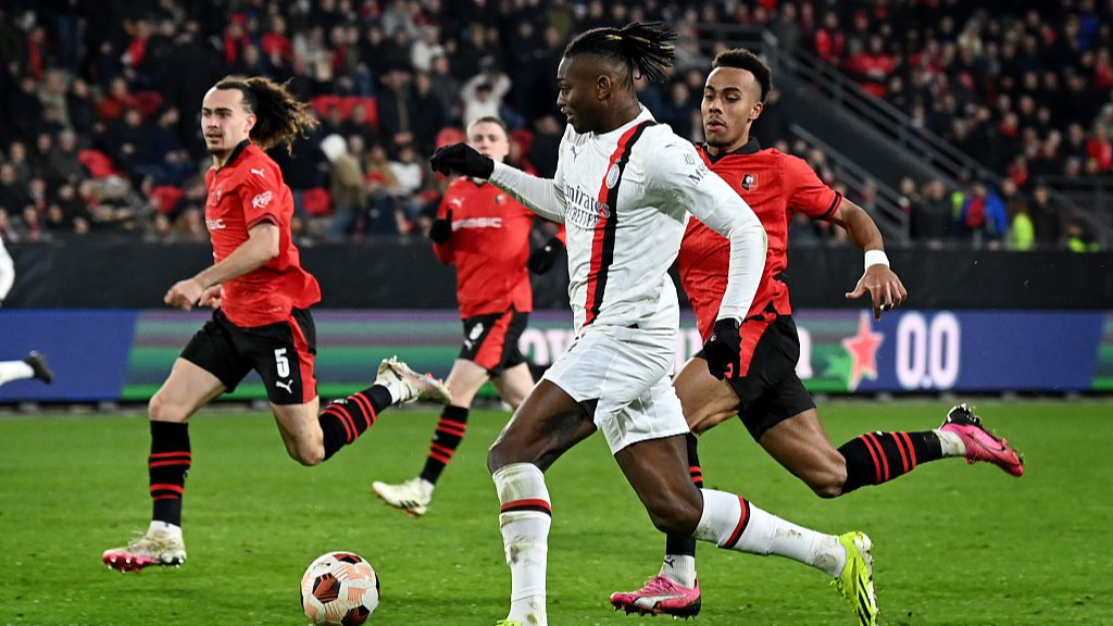 AC Milan and Rennes players in action during their Europa League clash in Rennes, France, February 22, 2024. /CFP