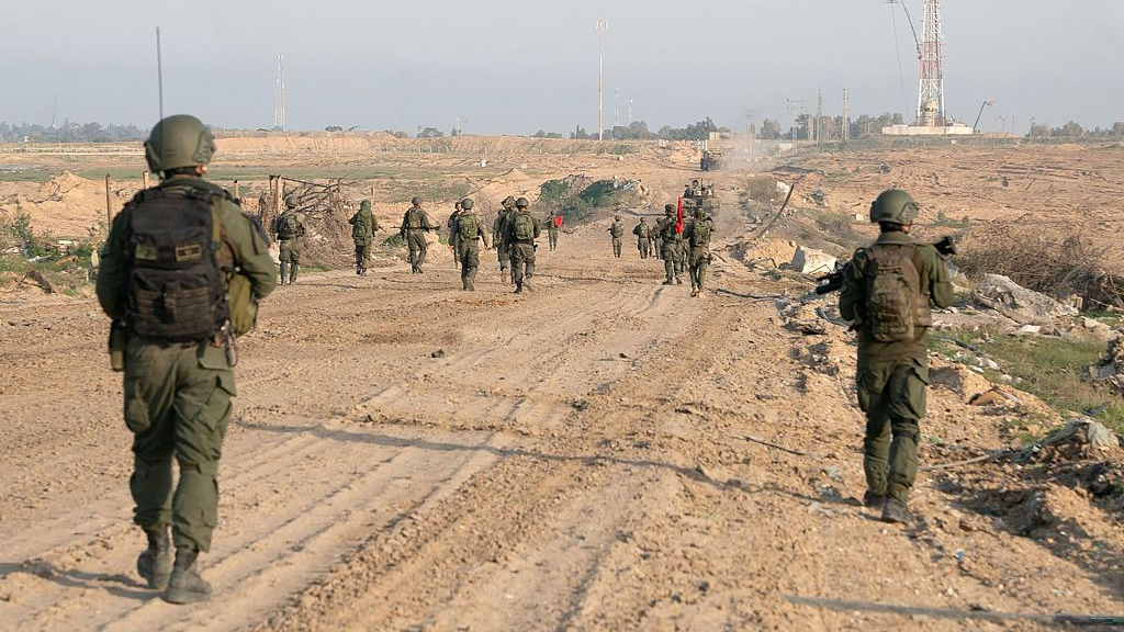 Israeli soldiers patrol an unspecified location in the Gaza Strip, February 23, 2024. /CFP